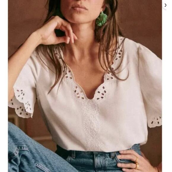 Sezane Tops - Sezane Ivory Ilonie Blouse Size 10 US Womens Designer Silk Top Cream Loose Fit